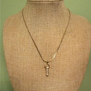 Gold Necklace with Clear Stone Pendant